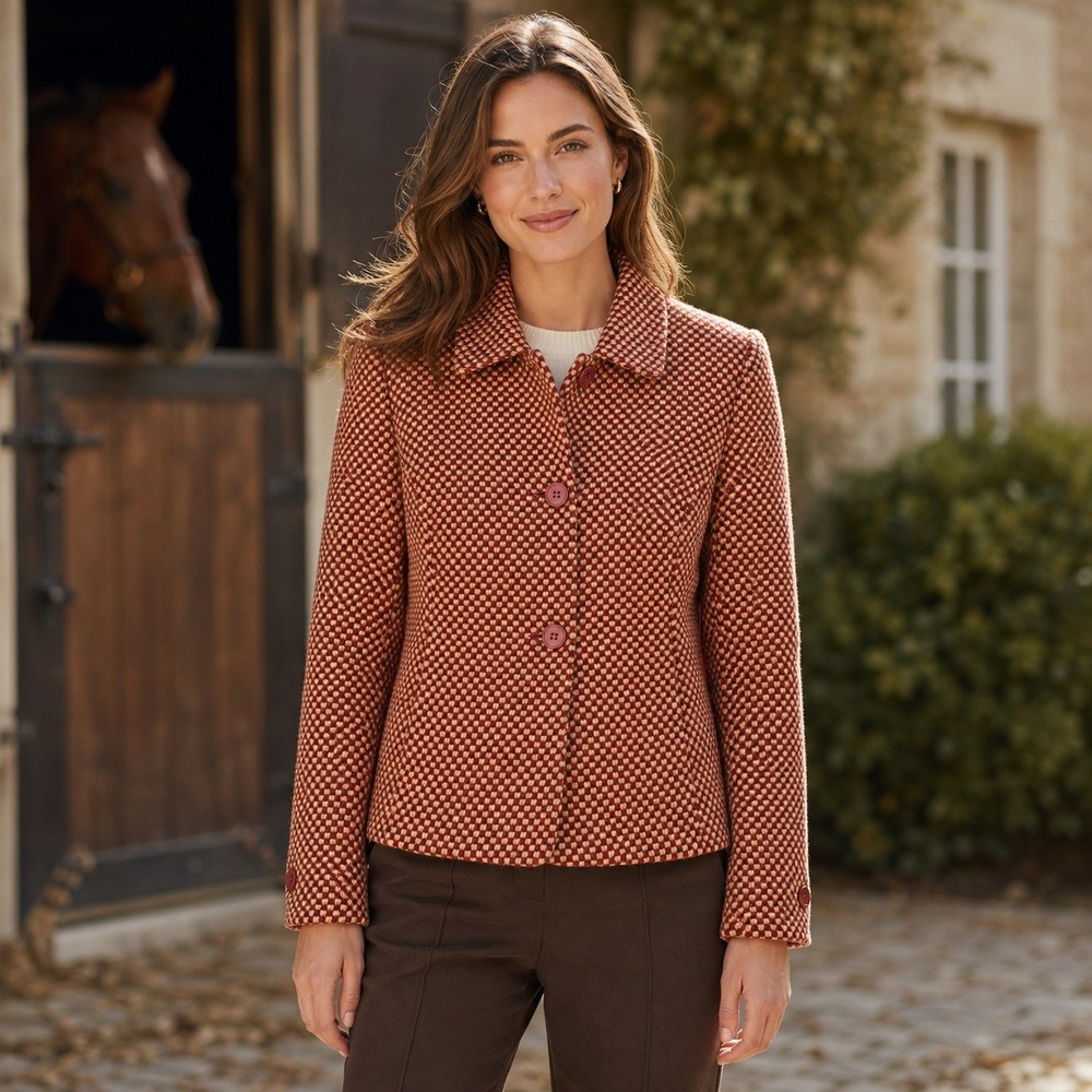 Vtg 90s Jones New York Blazer Women 10 Red Tan Wool Check Business USA Heritage